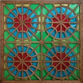 تصویر تایل گرهچینی چوبی۸۰در۸۰ با تلق رنگی طرح لاهیج کد۳۹۰ ا Wooden knotty tile Wooden knotty tile