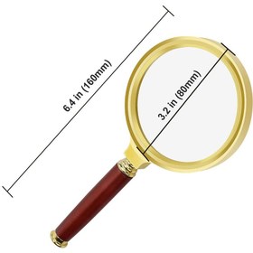 تصویر ذره بین 80 میلی متر طلایی طرح دسته چوب Magnifying Glass 80 mm Golden Design