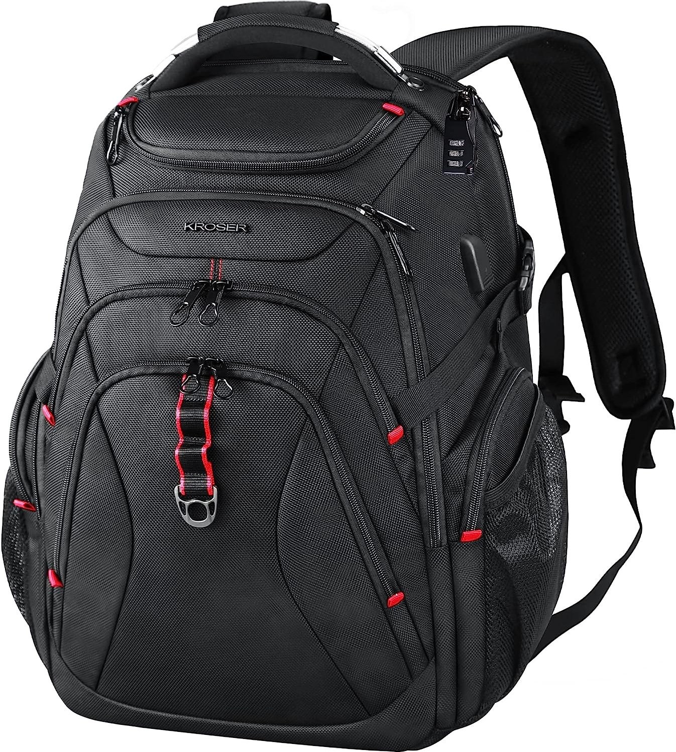 خرید و قیمت KROSER Travel Laptop Backpack 17.3 Inch XL Heavy Duty Computer  Backpack with Hard Shelled Saferoom RFID Pockets Water-Repellent Business  College Daypack Stylish School Laptop Bag for Men/Women-Black ا KROSER
