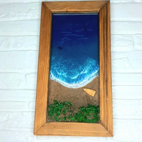 تصویر تابلو چوب و رزین طرح دریا Ocean-Themed Wood and Resin Wall Art