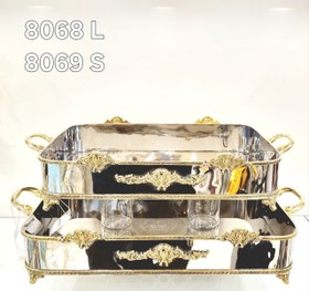 تصویر سینی چهار گوش لبه دار بزرگ ورساچه _ دو رنگ