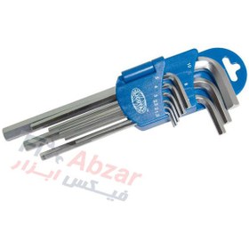 تصویر آچار آلن دسته بلند 9 عددی لیکوتا مدل 2HW20091DPM LICOTA 9 PCS LONG TYPE HEX KEY WRENCH SET MODEL 2HW20091DPM