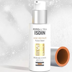 تصویر کرم ضد آفتاب ضد چروک بی رنگ ايزدين مدل ‏Isdin Fusion Water Ultra Age Repair Spf50 ‏Isdin Fusion Water Ultra Age Repair Spf50 50ml