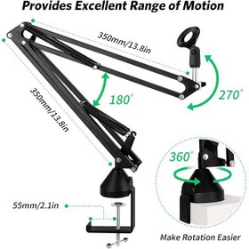 تصویر پایه بازوی سنگین قیچی تعلیق قابل تنظیم همراه فیلتر پاپ دو لایه گیره سازگار Heavy Duty Microphone Arm Stand, Adjustable Suspension Boom Scissor Mic Stand with Dual Layered Mic Pop Filter 