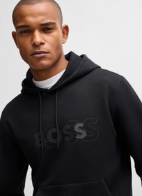 تصویر هودی کشی با لوگوی لایه‌ای برند boss Stretch-cotton hoodie with layered logo