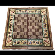 تصویر تخته نرد و شطرنج چوبی مینیاتوری به همراه مهره و تاس 