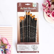 تصویر ست ۱۲ عددی قلم مو میکس پن ون بو دسته چوبی 