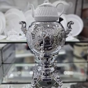 تصویر سماور گازی توپی قلم سه کاره ۶ لیتر بدنه برنجی 