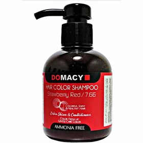 تصویر شامپو رنگ مو دوماسی Domacy مدل 7.66 رنگ قرمز توت فرنگی حجم 300 میلی لیتر Domacy hair color shampoo, model 7.66, strawberry red, volume 300 ml