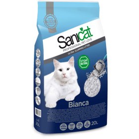 تصویر خاک گربه، برند SaniCat، مدل Bianca، آنتی باکتریال، 20 لیتری 