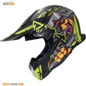 تصویر کلاه کاسکت کراس طرح دار مشکی فسفری Warrior dg Warrior DG Phosphor Black Patterned Cross Helmet