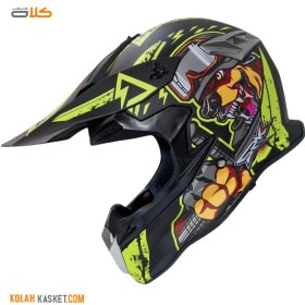 تصویر کلاه کاسکت کراس طرح دار مشکی فسفری Warrior dg Warrior DG Phosphor Black Patterned Cross Helmet