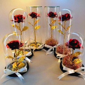 تصویر گل رز جاودان گلکسی قرمز | باکس دیو و دلبر | هدیه ولنتاین 