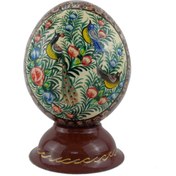 تصویر تخم شترمرغ تزئینی گل و مرغ با طرح ترمه 
