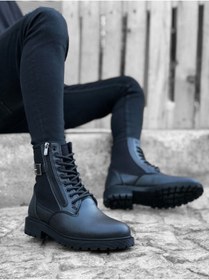 تصویر Ba0218 St Lace Up سگک زیپ دار با کف ضخیم بالا نیم مچ چکمه مردانه مشکی برند BA Moda به رنگ مشکی در دسته بوت مردانه 