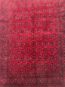 تصویر فرش دستبافت 4.3متری تمام کرک لاکی قرمز نقش بخارایی 40رج رنگ طبیعی کد 0600128 Handmade 4.3m rug,All Flock Red,Bokharaei design,40 raj,Organic color,Code 0600128