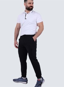 تصویر شلوار بارانی مردانه با کشش و جلو صاف به رنگ مشکی برند selected Men's Stretch Flat Front Cargo Pants in Black