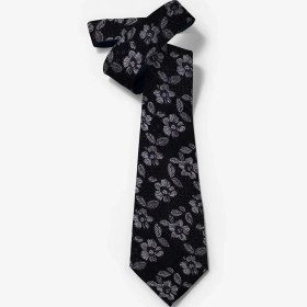 تصویر کراوات مشکی طوسی طرحدار گل برگ برند Piero Butti 