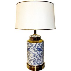 تصویر آباژور چینی طرح پرنده و گل با پایه آنتیک 