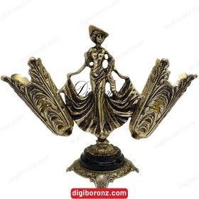 تصویر جاقاشقی برنجی برنزی لاله دوقلو پایه سنگی Brass double tulip bronze vase with stone base