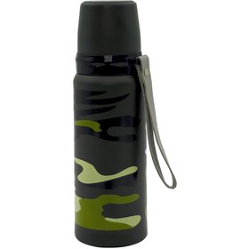 تصویر فلاسک طرح چریکی - 650میلی لیتر / سبز تیره thermos flask