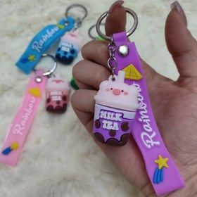 تصویر جاکلیدی و جاسوئیچی سیلیکونی شیر چایی کله خوکی Pig's head tea milk silicone key chain