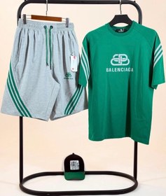 تصویر ست تیشرت و شلوارک مردانه پسرانه سایز XL رنگ آبی شالی 