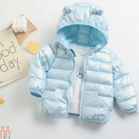 تصویر کاپشن پفی پسرانه اسپرت ضدآب گرم 3 لایه وارداتی آبی مارک بویینگ Boying kids hooded jacket 