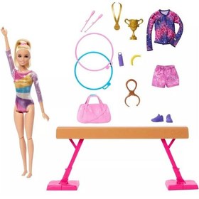 تصویر ست بازی ژیمناستیک باربی با عروسک بلوند و بیش از ۱۰ لوازم جانبی برند barbie Barbie Gymnastics Playset with Blonde Doll & 10+ Accessories