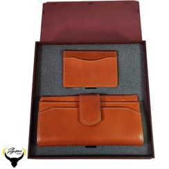 تصویر ست کیف پول جیبی مردانه و کیف پول زنانه چرم طبیعی کد 156 - با جعبه wallet set