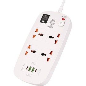 تصویر پریز برق green lion 4 AC 2 USB & 2 USB-C PD 40W multiport smart power socket 
