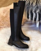 تصویر چکمه زنانه مشکی مدل Pinna با طراحی کشی چرم مصنوعی 