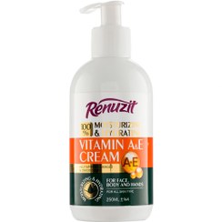 تصویر کرم آبرسان و مرطوب کننده پمپی حاوی ویتامین A و E حجم 250میل رینوزیت Renuzit Vitamin A And E Moisturizing And Hydrating Cream 250ml