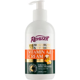 تصویر کرم آبرسان و مرطوب کننده پمپی حاوی ویتامین A و E حجم 250میل رینوزیت Renuzit Vitamin A And E Moisturizing And Hydrating Cream 250ml