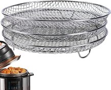 تصویر Air Fryer Basket, Three Stackable Dehydrator Racks for Gowise Phillips USA Cozyna Ninja Airfryer,Stainless Steel Air Fryer Rack Fit all 4.2QT - 5.8QT Air fryer,Oven,Air Flow Racks,Press Cooker 