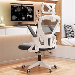 تصویر ALMEKAQUZ Computer Chair for Student High Back Ergonomic Desk Chair Breathable Mesh Office Chair with Wheels and Flip-up Armrests (Black) 