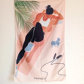 تصویر حوله ایروبیک و بدنسازی طرح دراز نشست 