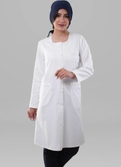 تصویر روپوش زنانه مدل یقه گرد کمردار Womens White Lab Coat Round Collar with Waist