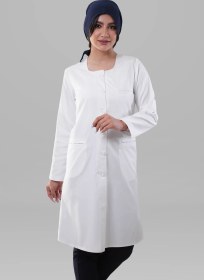تصویر روپوش زنانه مدل یقه گرد کمردار Womens White Lab Coat Round Collar with Waist