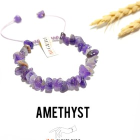 تصویر دستبند سنگی آمیتیست تراش نامنظم چیپسی دستبند آمیتیست اصل درجه یک Stone Bracelet amethyst original