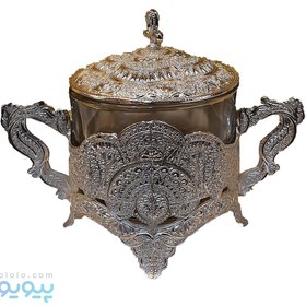 تصویر قندان شیشه ای فلزی مدل 77 