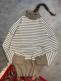 تصویر بلوز بافت یقه اسکی دخترانه و زنانه | فری سایز | ترند و کاربردی پاییز و زمستان - خاکی 