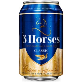 تصویر آبجو کله اسبی بدون الکل اصل 3 Horses Non-Alcoholic Malt Beverages 330ml