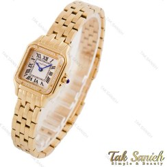 تصویر ساعت مچی زنانه کارتیه مدل پنتر طلایی نگین‌دار 