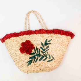 تصویر زنبیل حصیری گلدار بامبو کد ۳ 