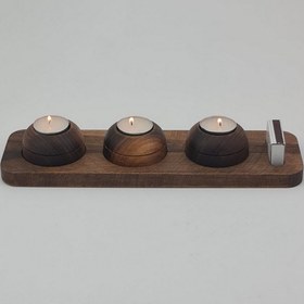 تصویر جا شمعی چوبی مدل Walnut Glow 