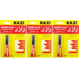 تصویر چسب قطره ای رازی مدل Super Glue حجم 3 میلی لیتر بسته 3 عددی Razi Super Glue Instant Bond Adhesive 3ml