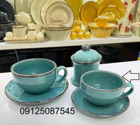 تصویر فنجان نعلبکی چایخوری بزرگ دوریکا طرح بانددار cup and saucer dorika