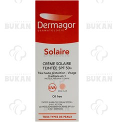 تصویر کرم ضد آفتاب رنگی + SPF50 فاقد چربی 3در 1 درماگور 40 میل DERMAGOR Tinted Sunblock Cream Spf50+ 3X1 Action Oil Free 40Ml