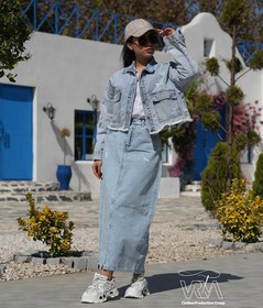 تصویر ست کت کوتاه جین با دامن جین (آبی روشن)(فروش تکی و ست) 